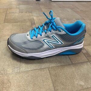 New Balance Gray and Blue Athletic Shoes with Mesh Upper